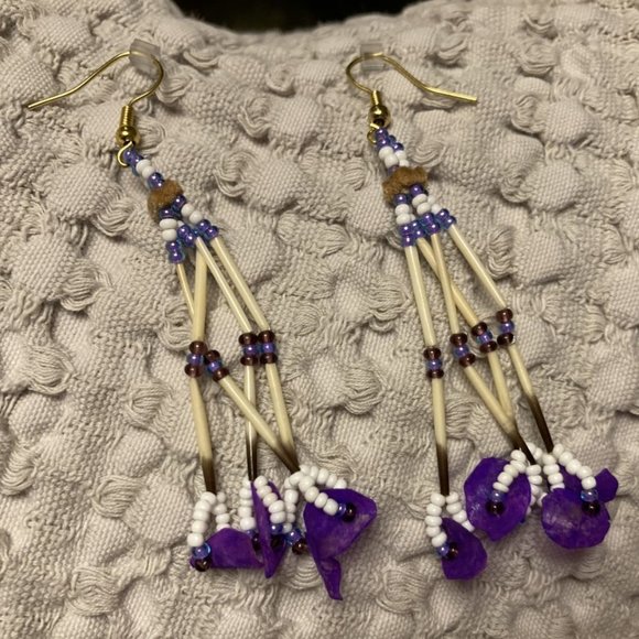 beaded porcupine quill earrings from Fort Smith, NWT - Picture 1 of 3